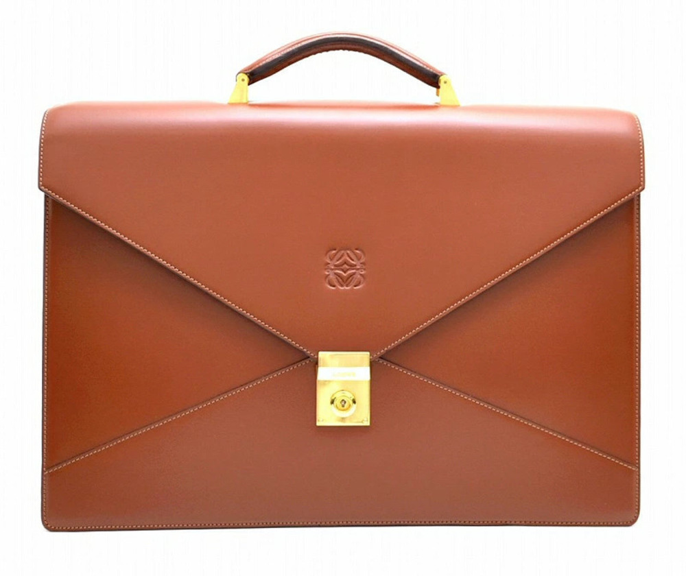 Loewe Briefcase Business Bag Case Shoulder Leather Brown
